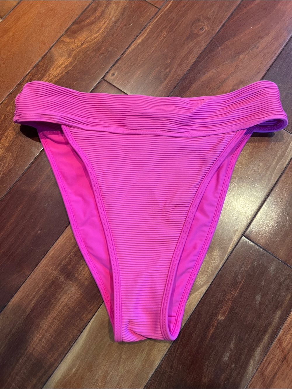 La Hearts Women's Ribbed Fold-Over Bikini Bottom - Bright Pink